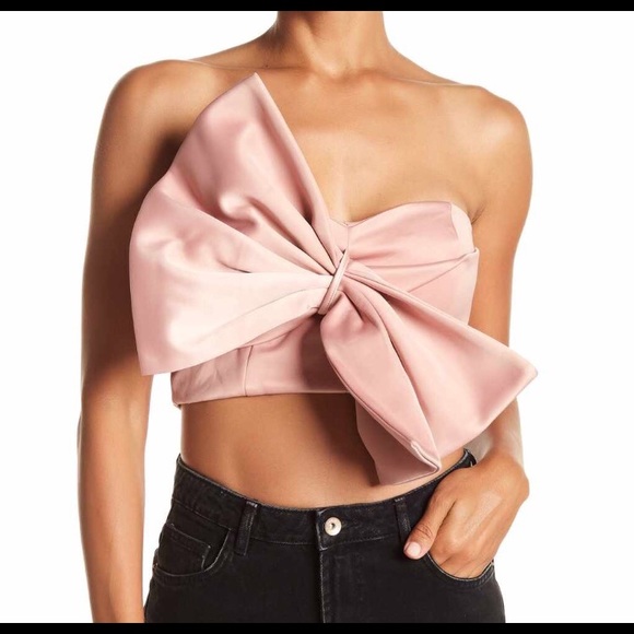 Pink Satin Bow Crop Top - Picture 2 of 3
